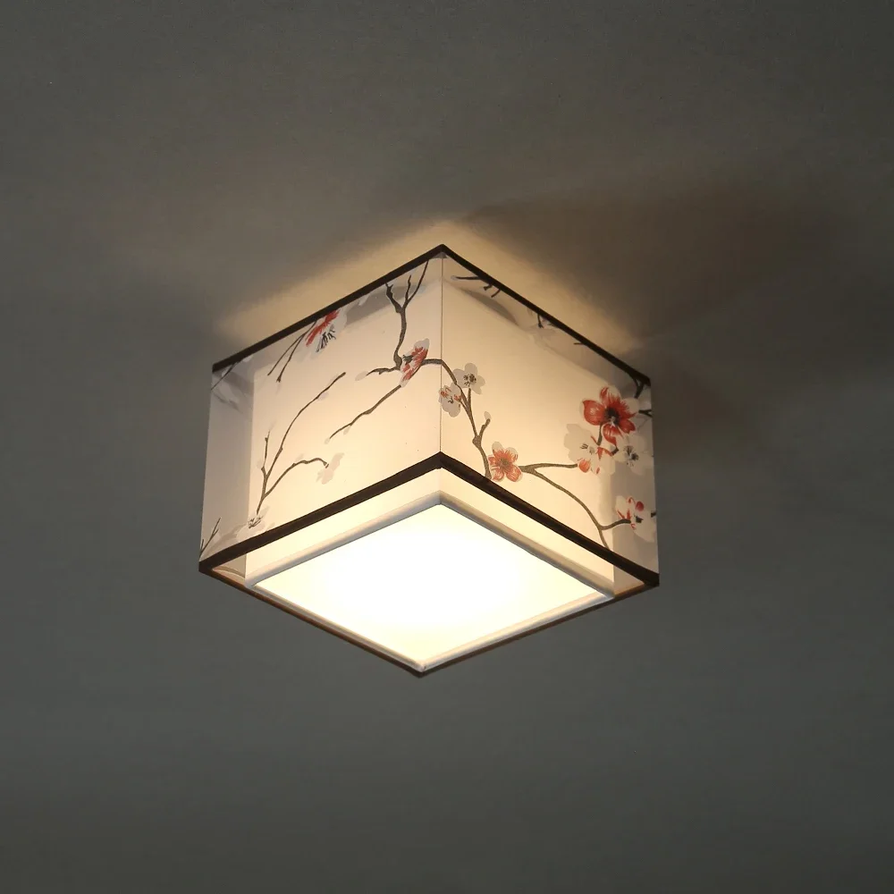 Chinese Traditional Style Ceiling Lamp Aisle Bedroom Led Pendant Lamp Fabric Lampshade Home Decor Living Room Chanderlier Lights