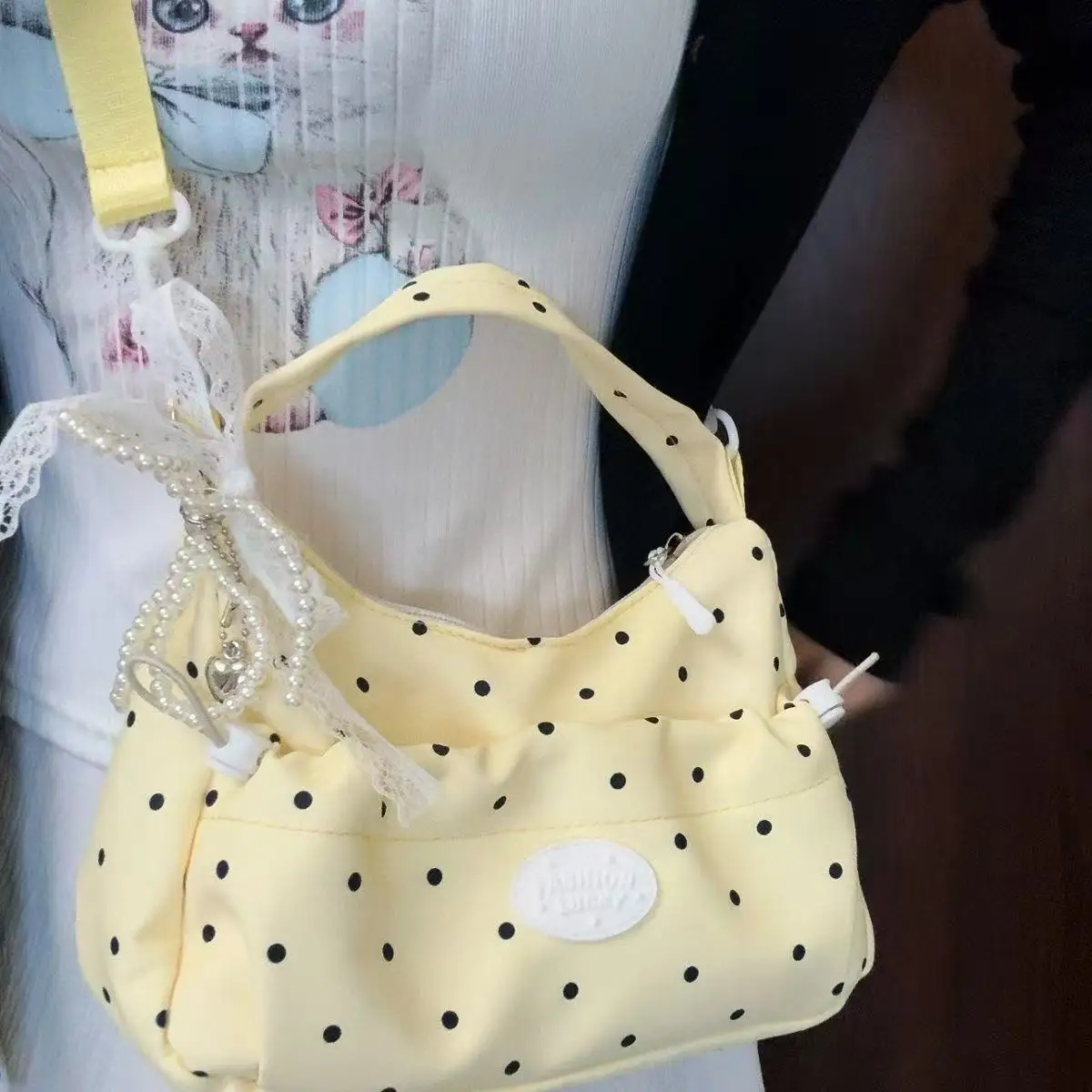 Koreanischer Stil, niedliche, plissierte Nischentasche, leicht, super beliebt, für den Arbeitsweg, Ein-Schulter-Tasche mit Kordelzug, Umhängetasche, Handtasche – Detail 6