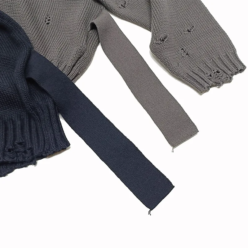 High Street Seater Tops Men's Hole Solid Color Pullover Round Neck Loose and Lazy Casual Knit Versatile Men and Women