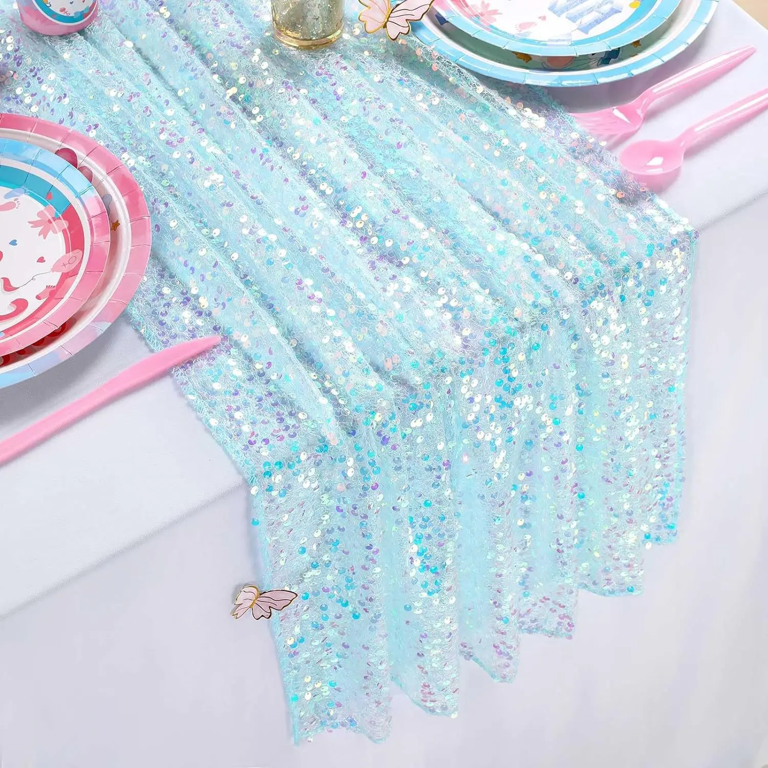 

Iridescent Sequin Table Runner Mermaid Glitter Runner for Birthday Party Wedding Holiday Baby Shower Ceremony Supplies Decor