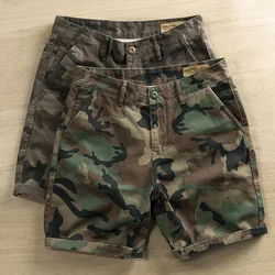 Summer camouflage shorts for men American casual floral slim fit capris trendy loose fitting workwear half pants 100% cotton