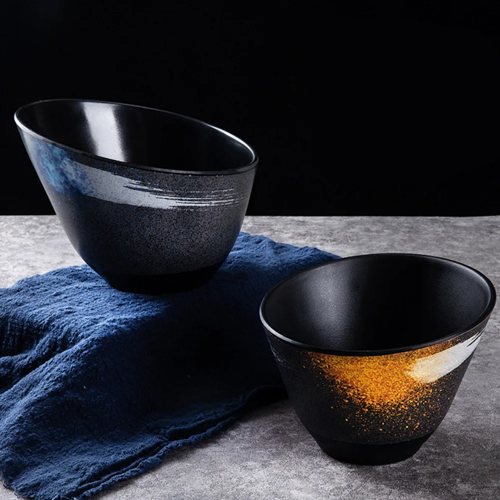 

Large Melamine Bowls Oblique Mouth Hot Pot Tableware Black Vegetable Bucket Lettuce Bowl Storage Sauce Snacks Kitchen