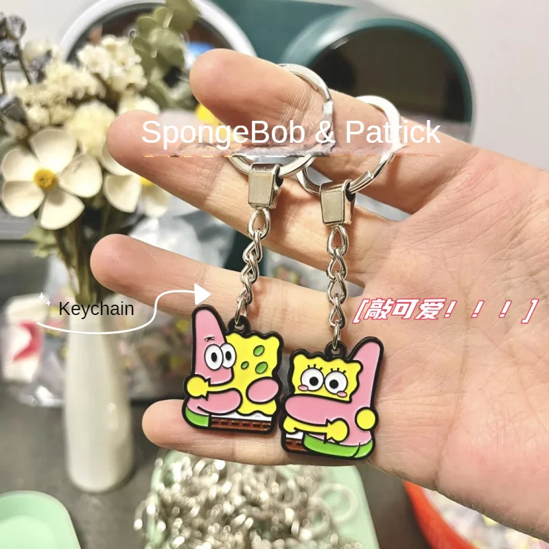 SpongeBob Patrick Star Couple Keychain Cartoon Anime Keychain Zinc Alloy Key Ring Fashion Car Pendant Kids Toys Accessories Gift