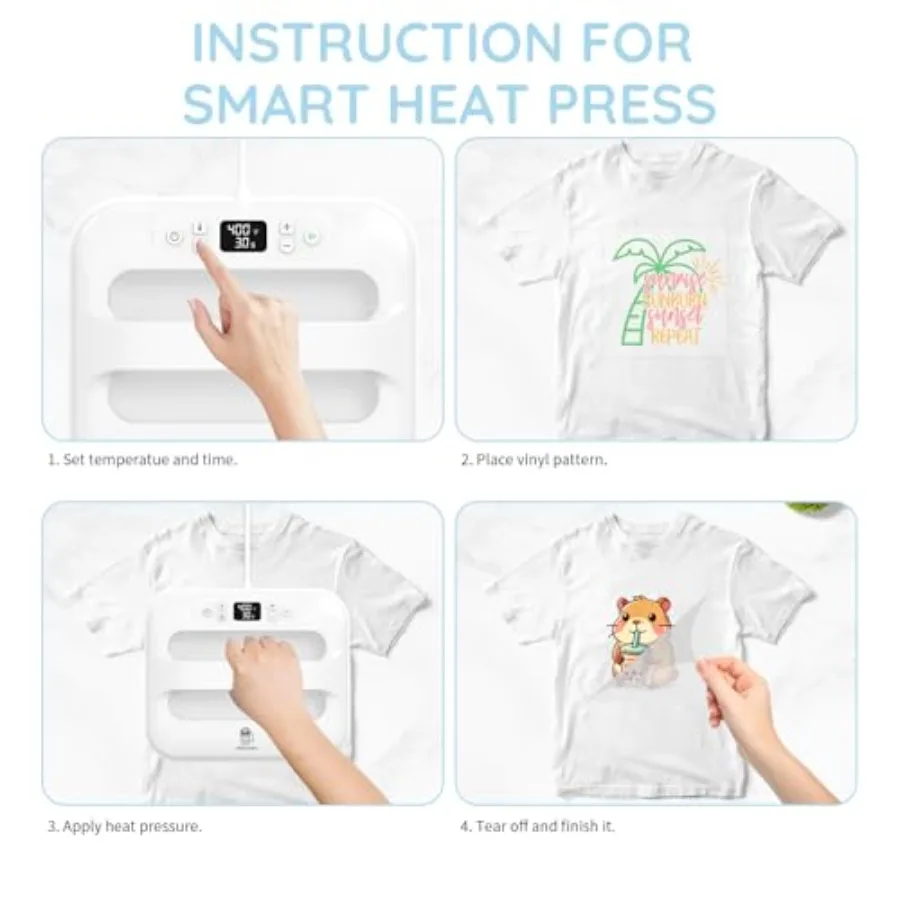 Heat Press Machine 12 x 10, Portable Digital Easy Press for T-Shirts, Sublimation and HTV Vinyl, White with Teflon Sheet - view 6