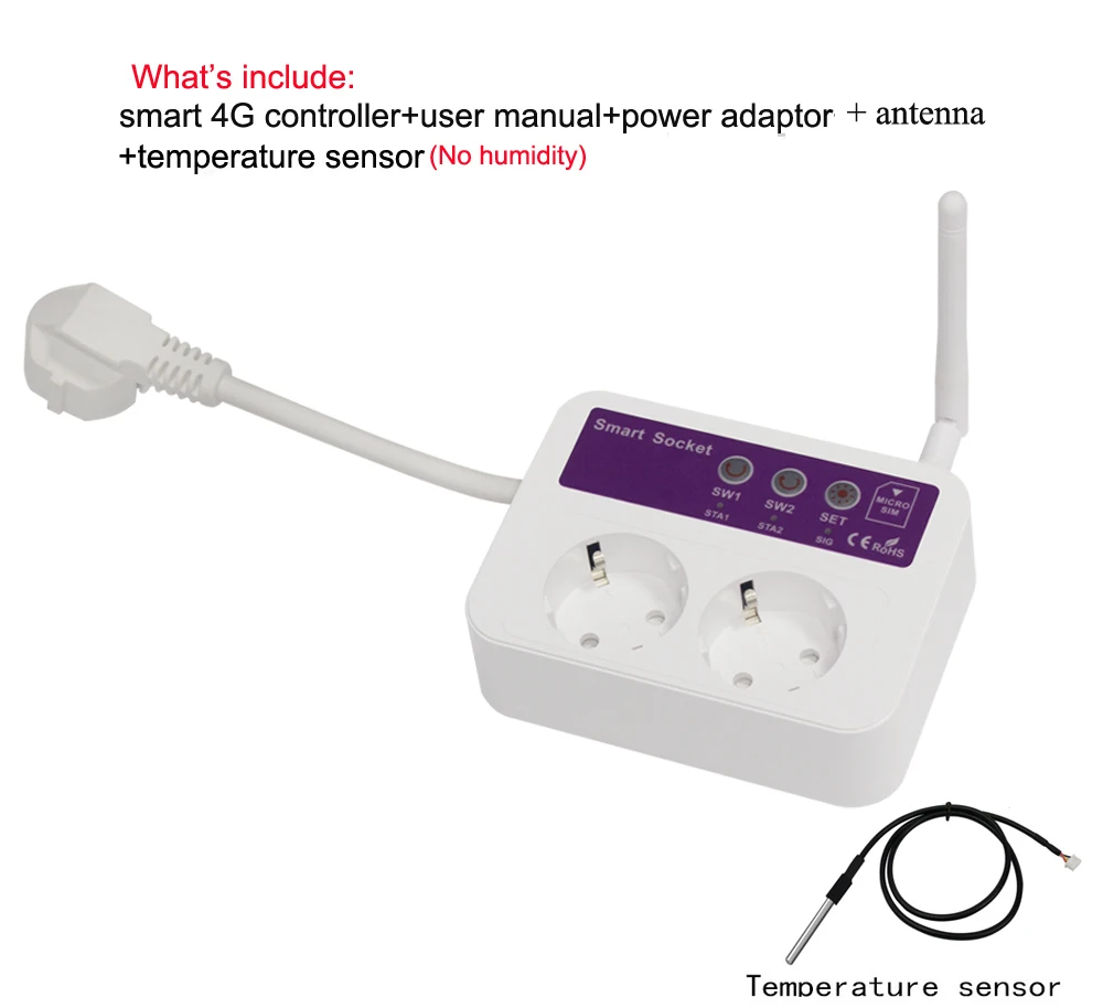 Умный Выключатель питания GSM, SMS, 4G, LTE, штепсельная розетка, 2 канала, с датчиком температуры, опционально для насоса Gates,-40 ~ + 125 °C