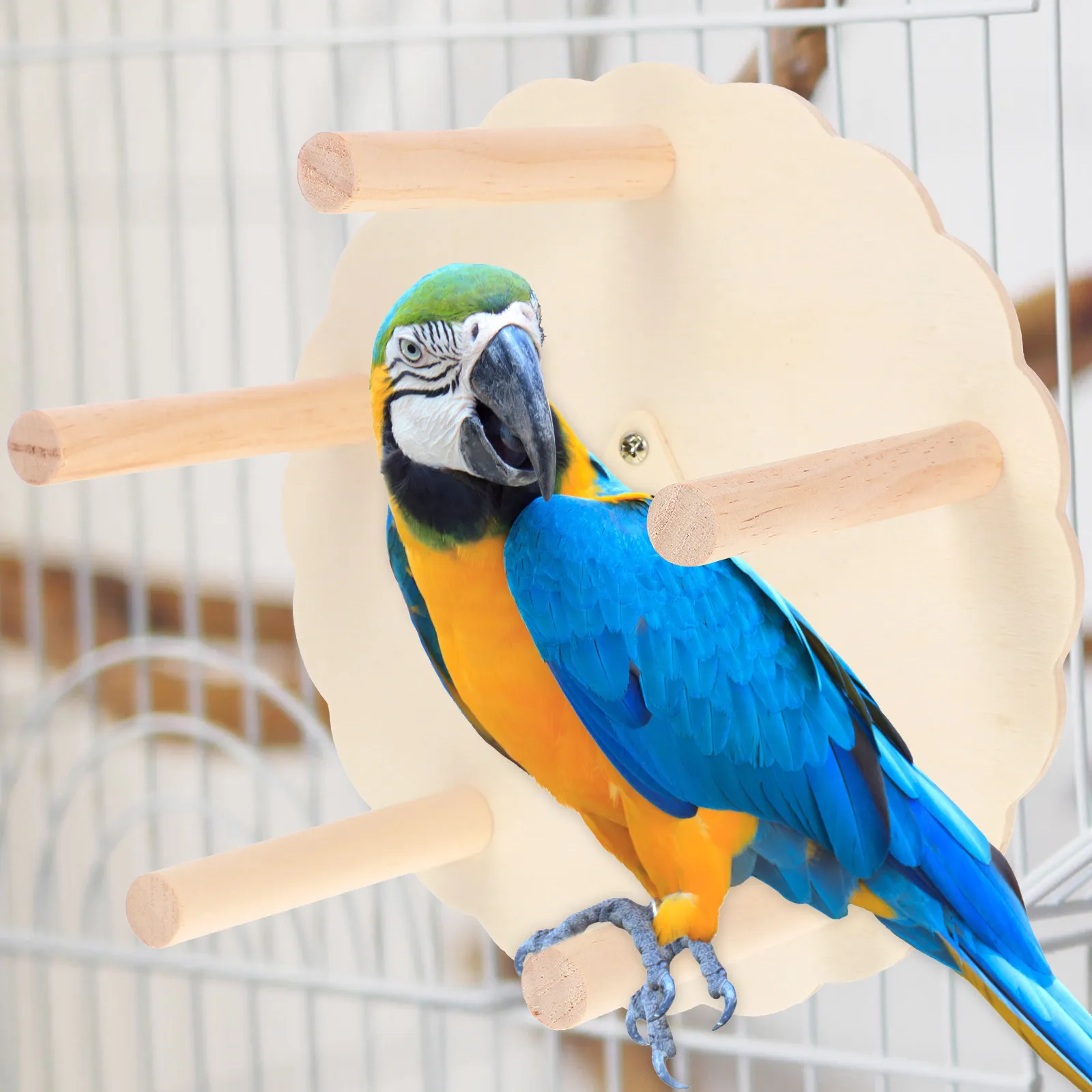 Вращающаяся деревянная подставка-колесо для птиц, прочная подставка-качели для попугаев, вращающаяся подставка для игр, аксессуар для клетки для волнистых попугаев
