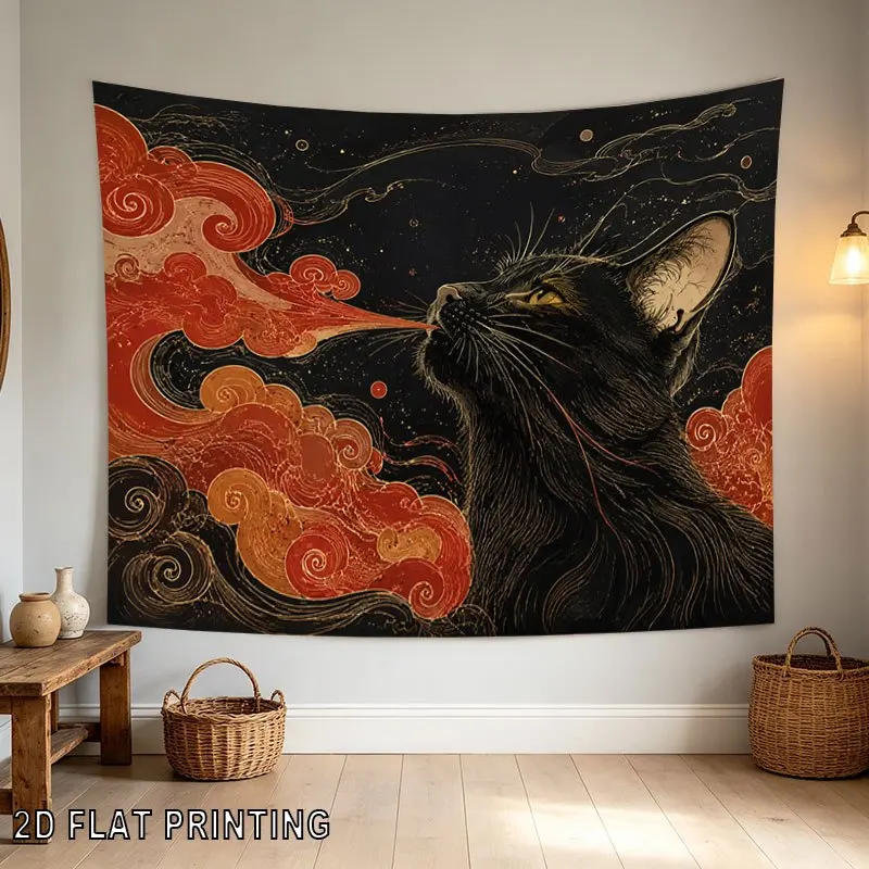 Cosmic Cat Tapestry Wall Hanging Nebula Art Boho Decor Living Room Bedroom Abstract Celestial Tapestry Print for Home Gift