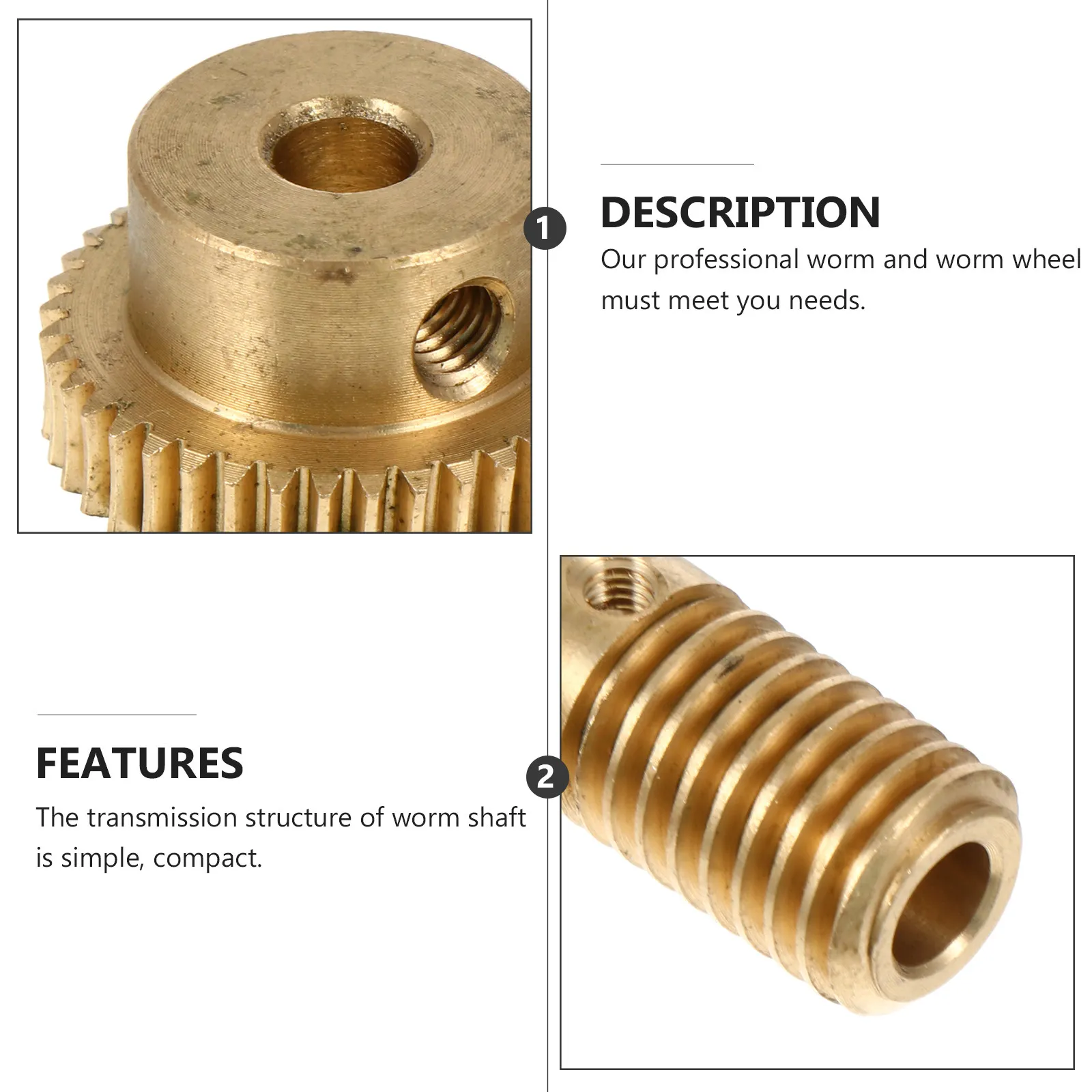2Pcs Brass Worm Gear Set 40T Copper Worm Wheel and 0.5 Modulus 5Mm Dia Shaft for Precision High Efficiency Small Volume