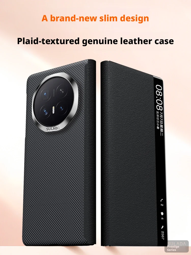 Premium Kevlar Grain Genuine Leather Case For Honor Magic V6 Smart Window Magnetic Wireless Charging Lens Protection Cover