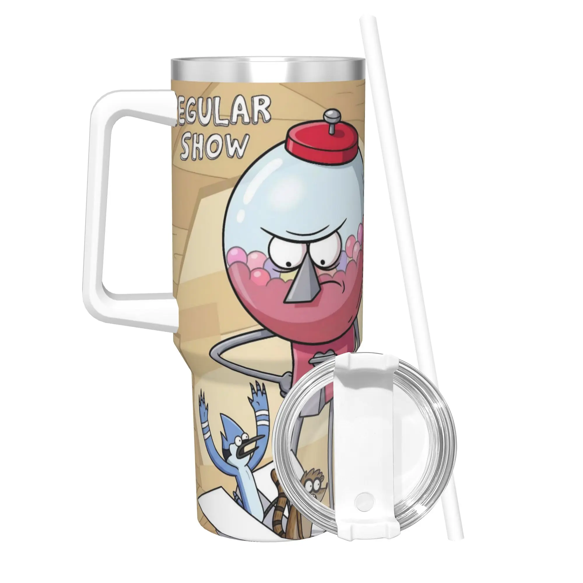 Regulars Show Cartoon Character Tumbler With Straw Stainless Steel Travel Mugs Double Wall Vacuum Insulated for Cold Or Hot 40oz