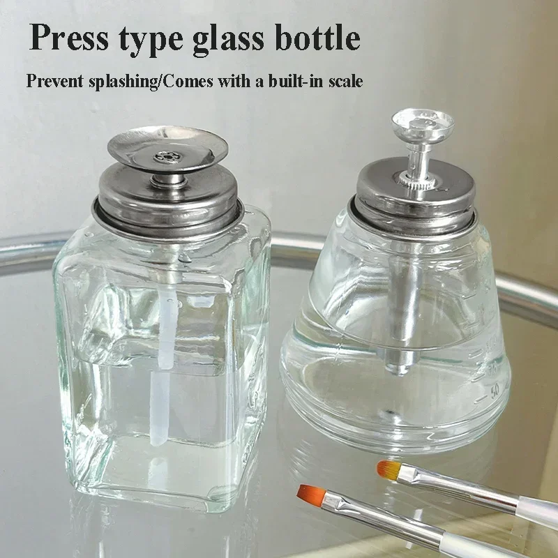 Push Down Glass Empty Pump Dispenser For Nail Polish Alcohol Makeup Remover Clear Refillable Bottle Liquid Cleanser Storage