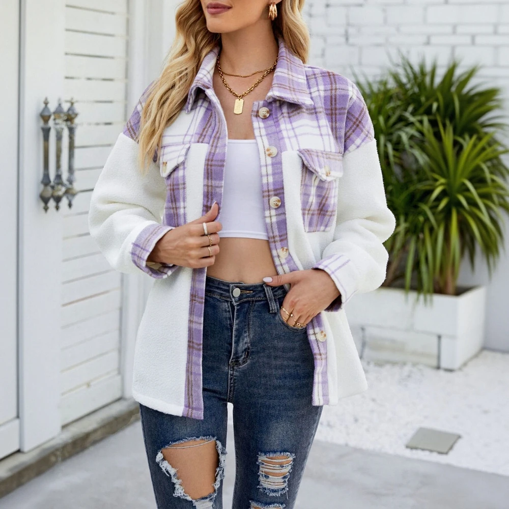 

Женское шерстяное пальто с длинными рукавами контрастного цвета, верхняя одежда из овечьей шерсти с карманами на осень-зиму, европейско-американский стиль