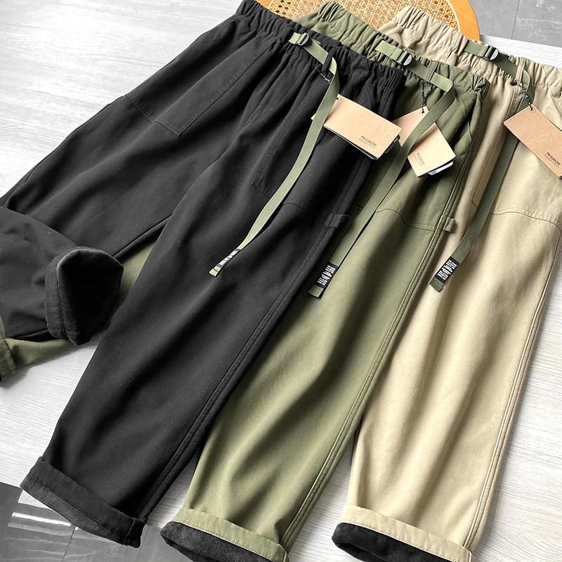 

Мужские плотные рабочие брюки-джинсы прямого кроя на флисовой подкладке из утолщенного хлопка для молодежи, зимние