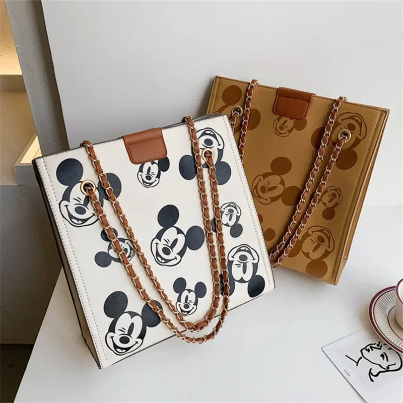 Disney cartoon Mickey print chain big bag summer new female girl tote bags practical large-capacity handbag