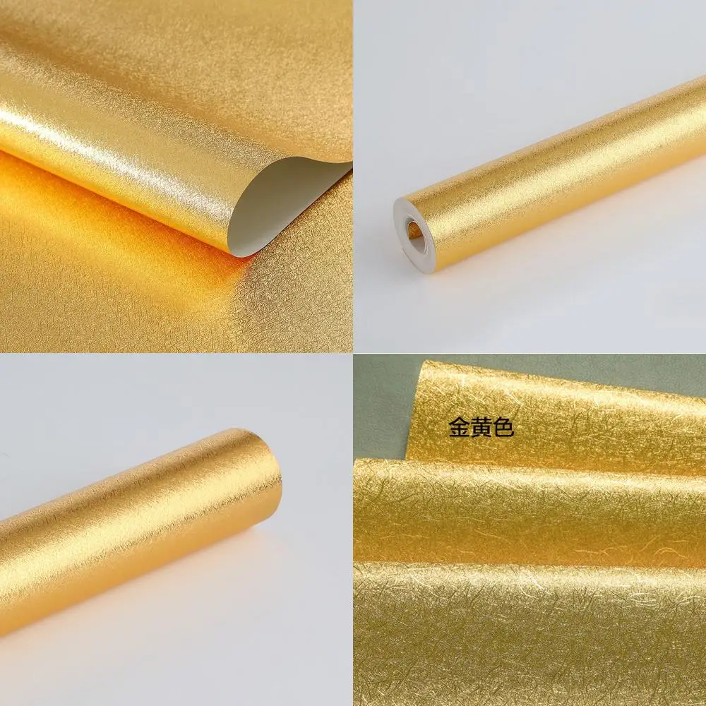 Golden 3D Silk Solid Color Wallpaper for Living Room Dining Room Hotel Ceiling Background Minimalist Plain Brushed Gold Foil