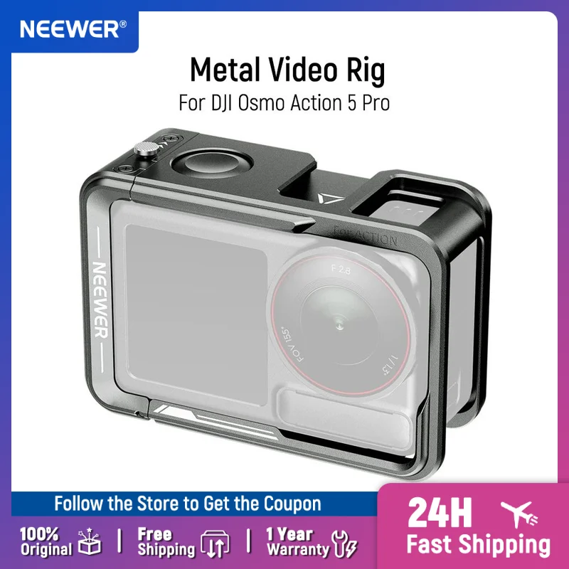 

NEEWER Cage for Action 5 Pro Metal Video Rig with Cold Shoe Shutter Button for DJI Osmo Action 5 Pro Action 4 Action 3 DJI Mic