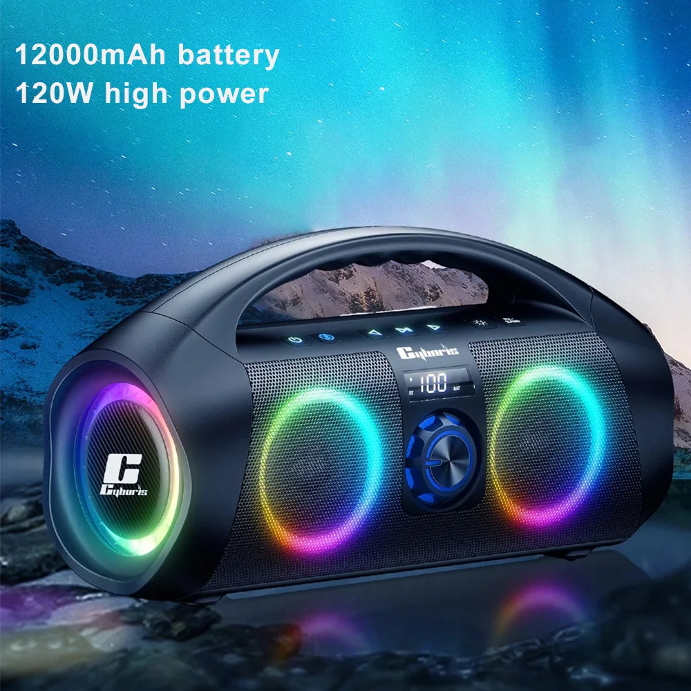 

120W High Power Bluetooth Speaker with Dynamic Light Portable Waterproof 12000mAh Battery Wireless HIFI Boom Box Party Speakers