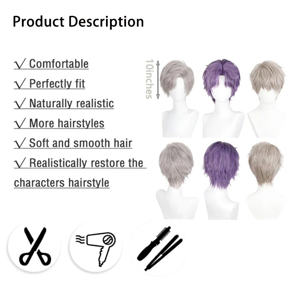 أنيمي لعبة الحب والمساحة العميقة كزيفير سيلوس رافاييل تأثيري الشعر الاصطناعية 10 بوصة للجنسين الشعر القصير مرحلة الأداء شعر مستعار يومي #4