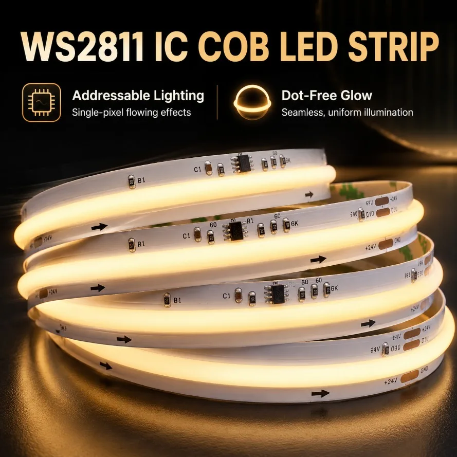 DC24V WS2811 COB LED Strip 360LEDs/m Addressable Flowing Running Water Light 3000K‑6000K Flexible Tape DIY Decor Lamp Tape