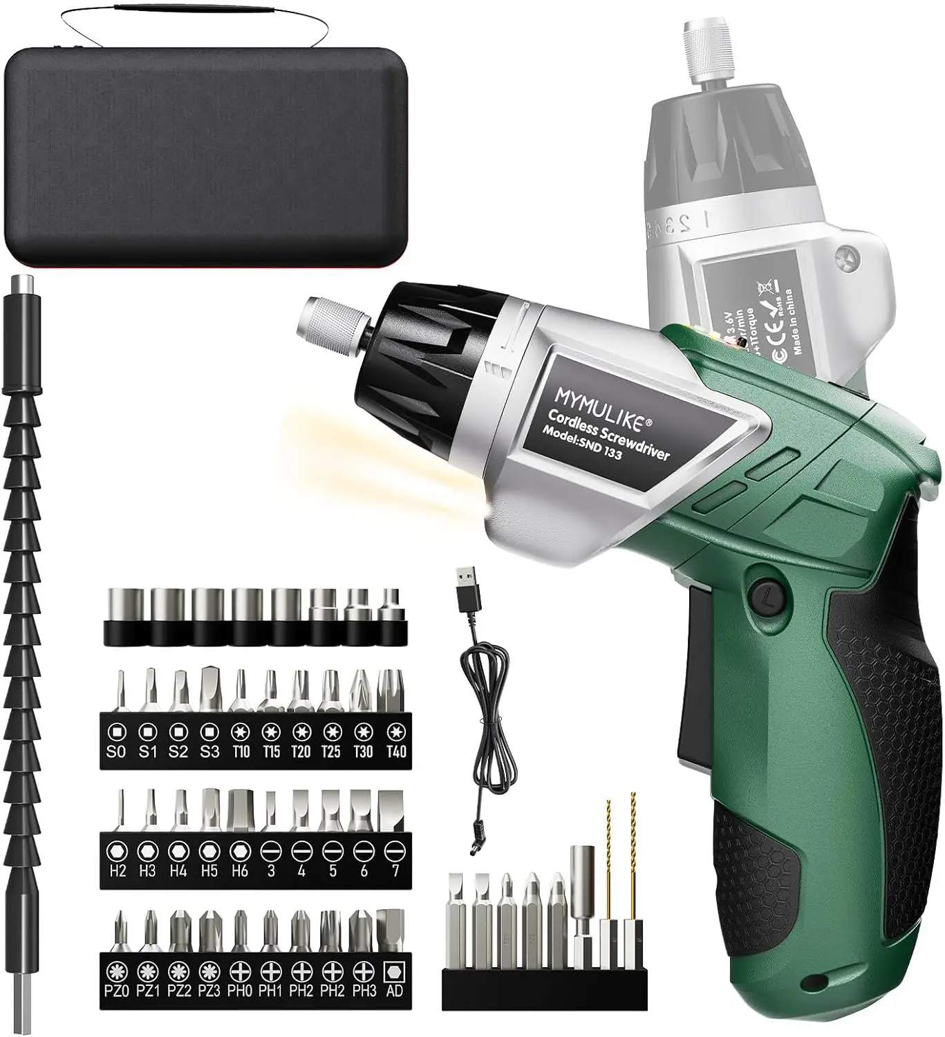 

49-Piece Electric Screwdriver Set, 3.6V Rechargeable Power Screwdriver with LED Light, 6Nm Torque for Furniture Assembly & Appliance Repair