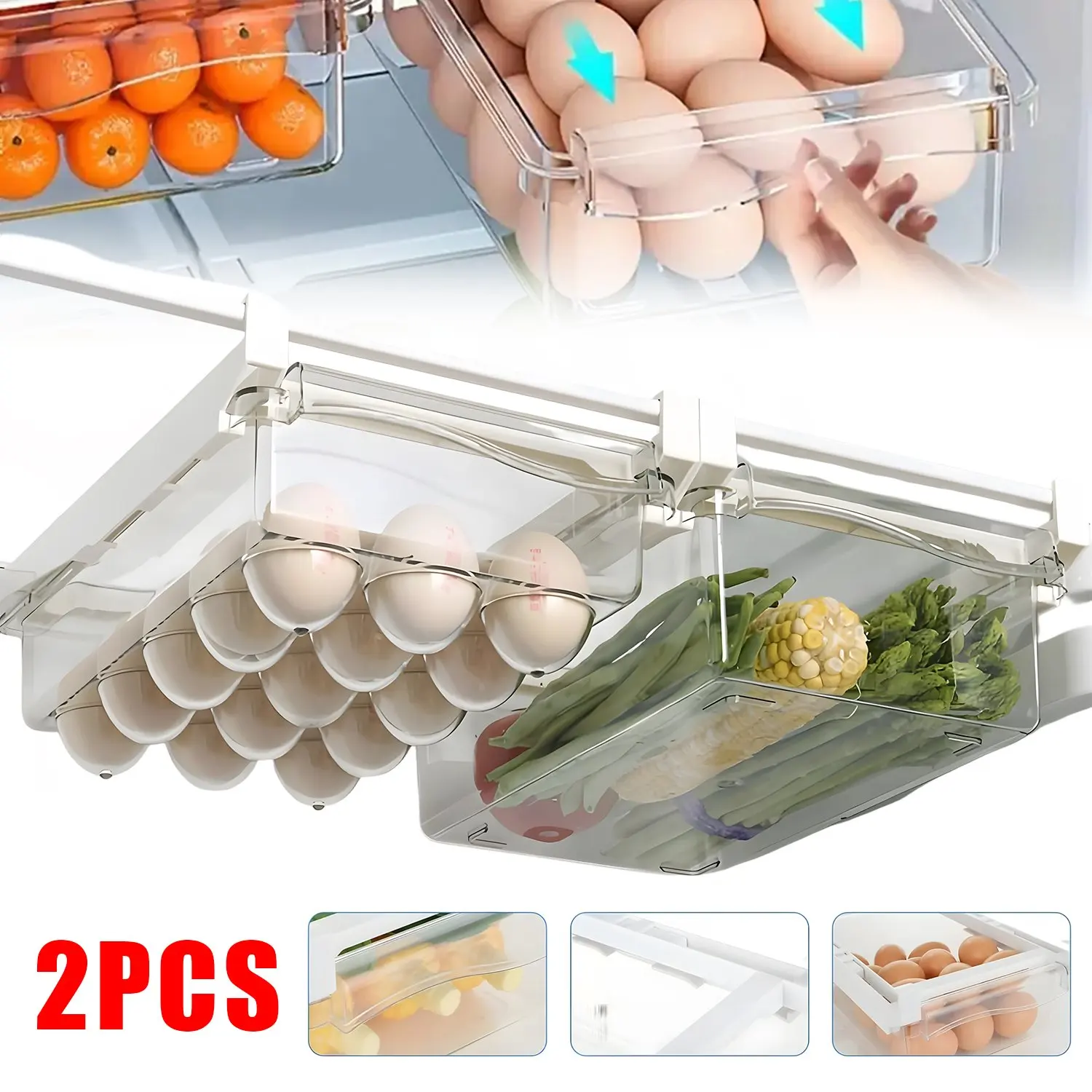 Ensemble de supports de rangement pour réfrigérateur en deux parties, la solution idéale pour le rangement du réfrigérateur : légers, portables et durables, ensemble blanc.