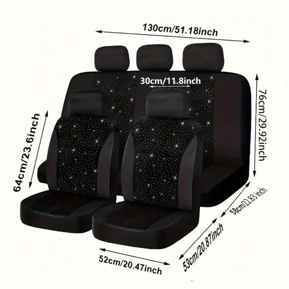 Complete Set of Five Shiny Car Seat Covers, Featuring Artificial Diamond Leather Designed for Women, Suitable for All Four Seasons, Enhancing The Interior of Ladies' Vehicles