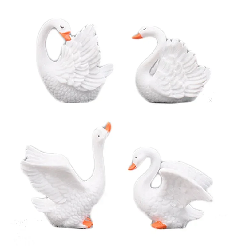 1PC White Swan Figures Decorative Mini Fairy Garden Cartoon Animals Statue Miniature Moss Car Cake Ornaments Resin Craft