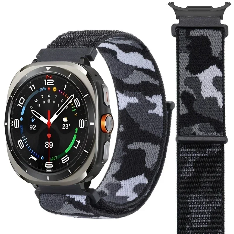 สายไนลอนลายพรางสำหรับ Samsung Galaxy Watch 7 ultra 47mm สร้อยข้อมือระบายอากาศกีฬาสำหรับ Galaxy Watch 7