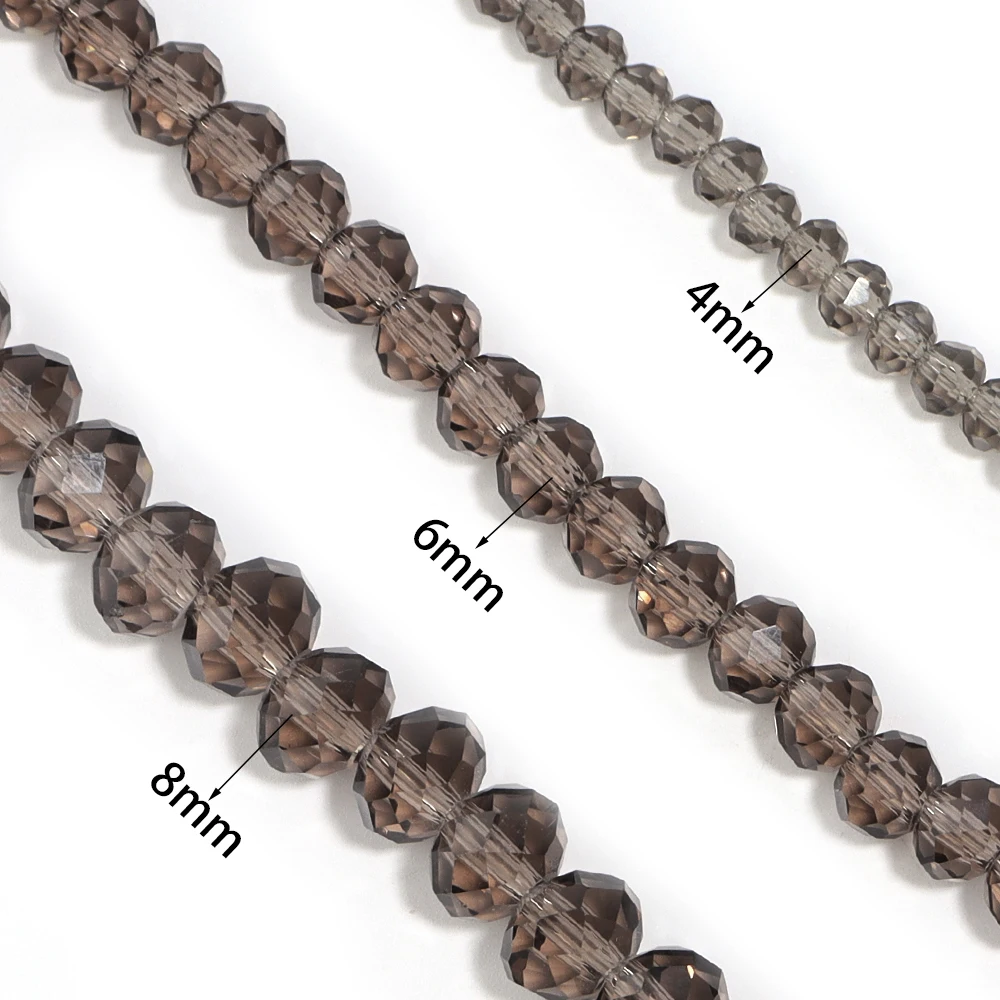 1 Strand 4/6/8mm Faceted Crystal Beads Dark Grey Rondelle Loose Spacer Glass Beads For Jewelry Making DIY Bracelets Necklace
