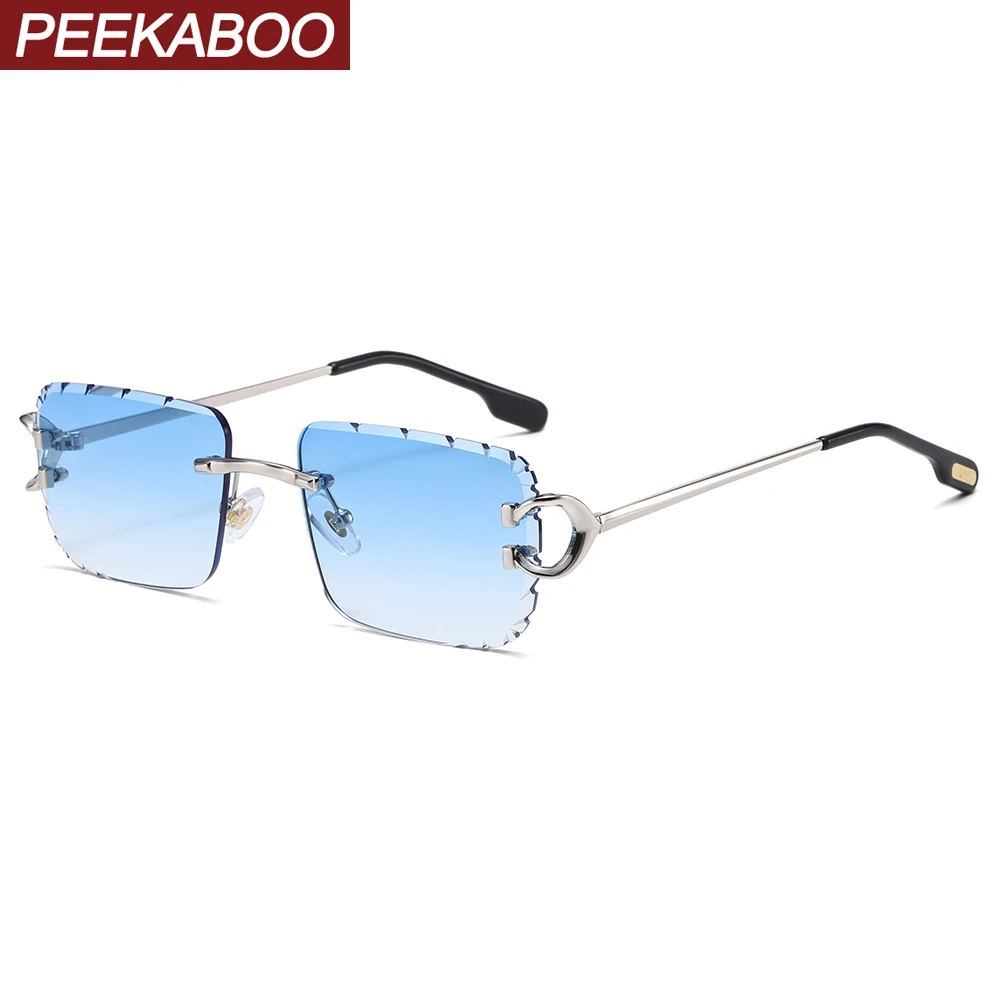 Peekaboo Square Sun Glasses Fashion Men Metal Brown Blue Grey Unisex rimless Sunglasses for Women UV400 Accessories Summer