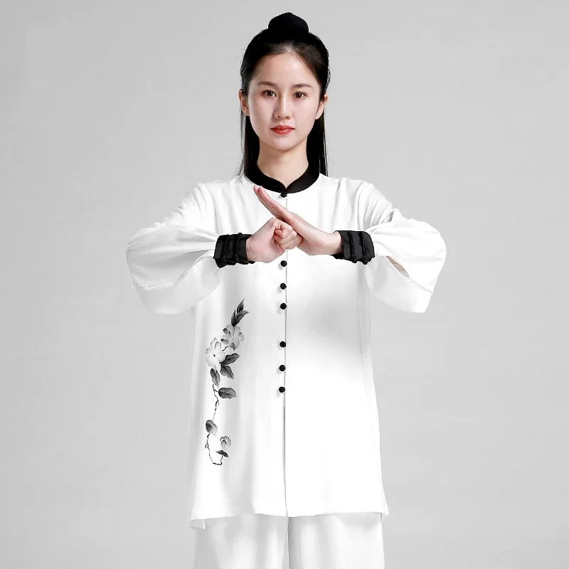 Martial Art Uniform Wushu Clothing Kung Fu Dress Tai Chi Clothes Girl Women Hand-painted Kun Master White 2023 New Style