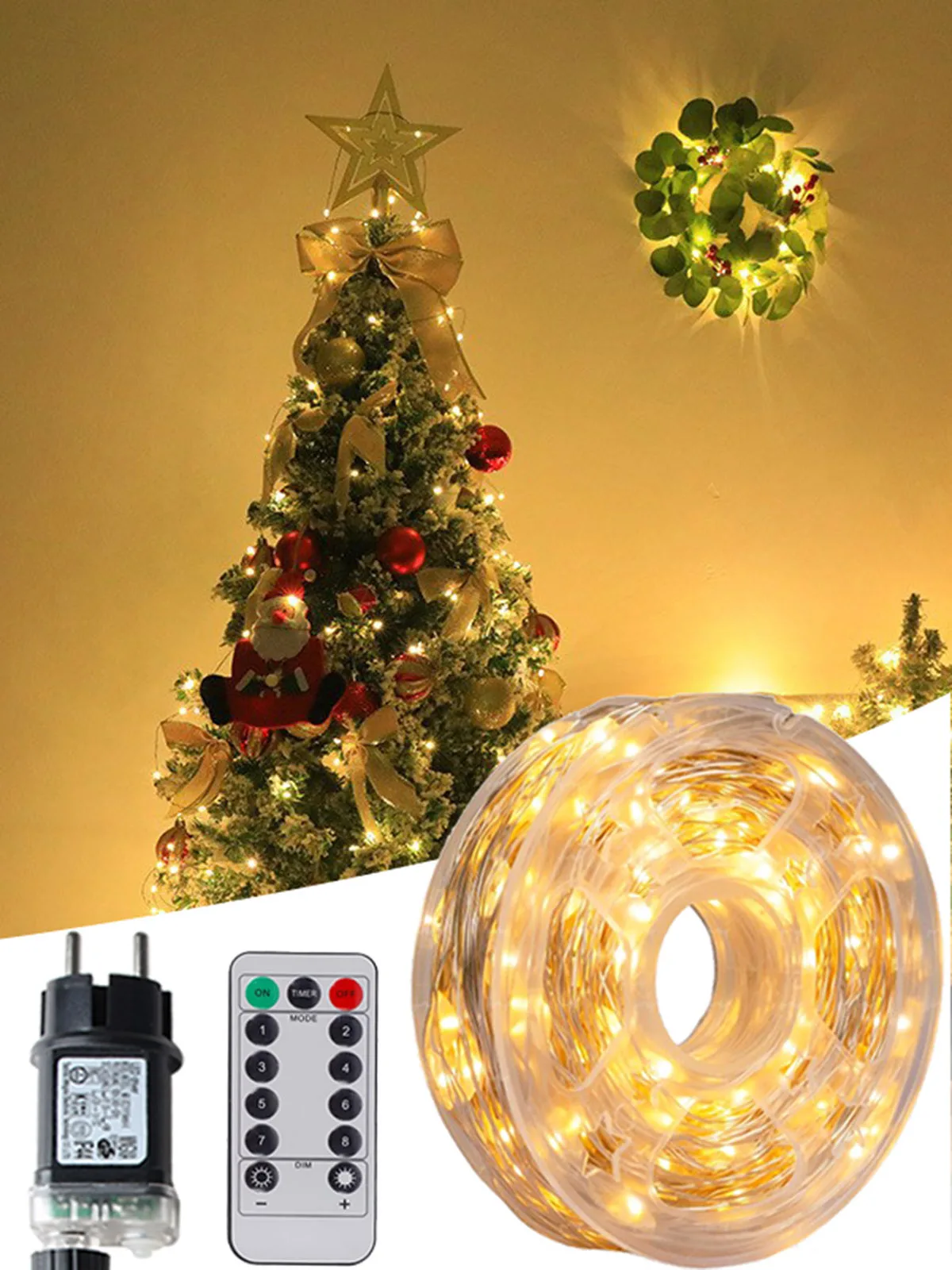100M 200M Lampki LED na druciku, srebrne, dekoracyjne lampki choinkowe, girlanda świąteczna na zewnątrz, do dekoracji ulic, na drzewko, na imprezę noworoczną, na wesele. — Zdjęcie 2 z 2