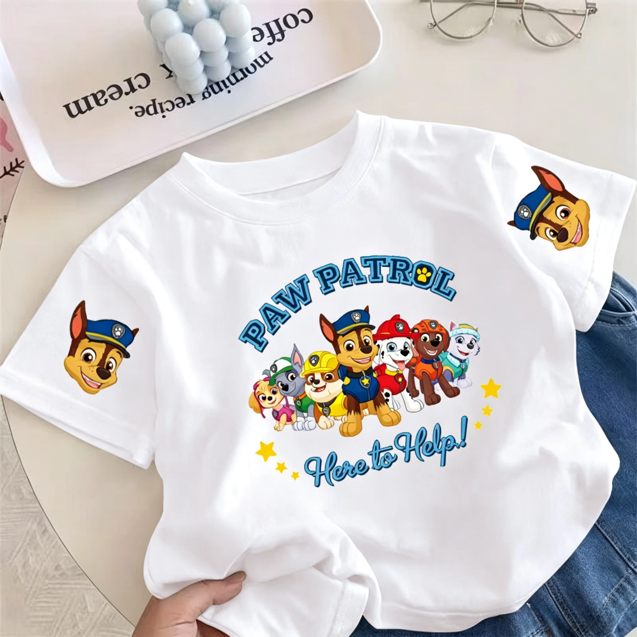 Cartoon PAW Patrol Toddler Cotton T‑Shirt Ryder Full Dog Team Graphic Short Sleeve Tee Boys Girls Kids Casual Tops