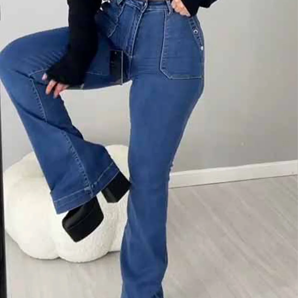 Pantalones vaqueros ajustados para mujer, Jeans de realce de cadera, estilo Y2K, ropa de calle, color azul y negro, 2024