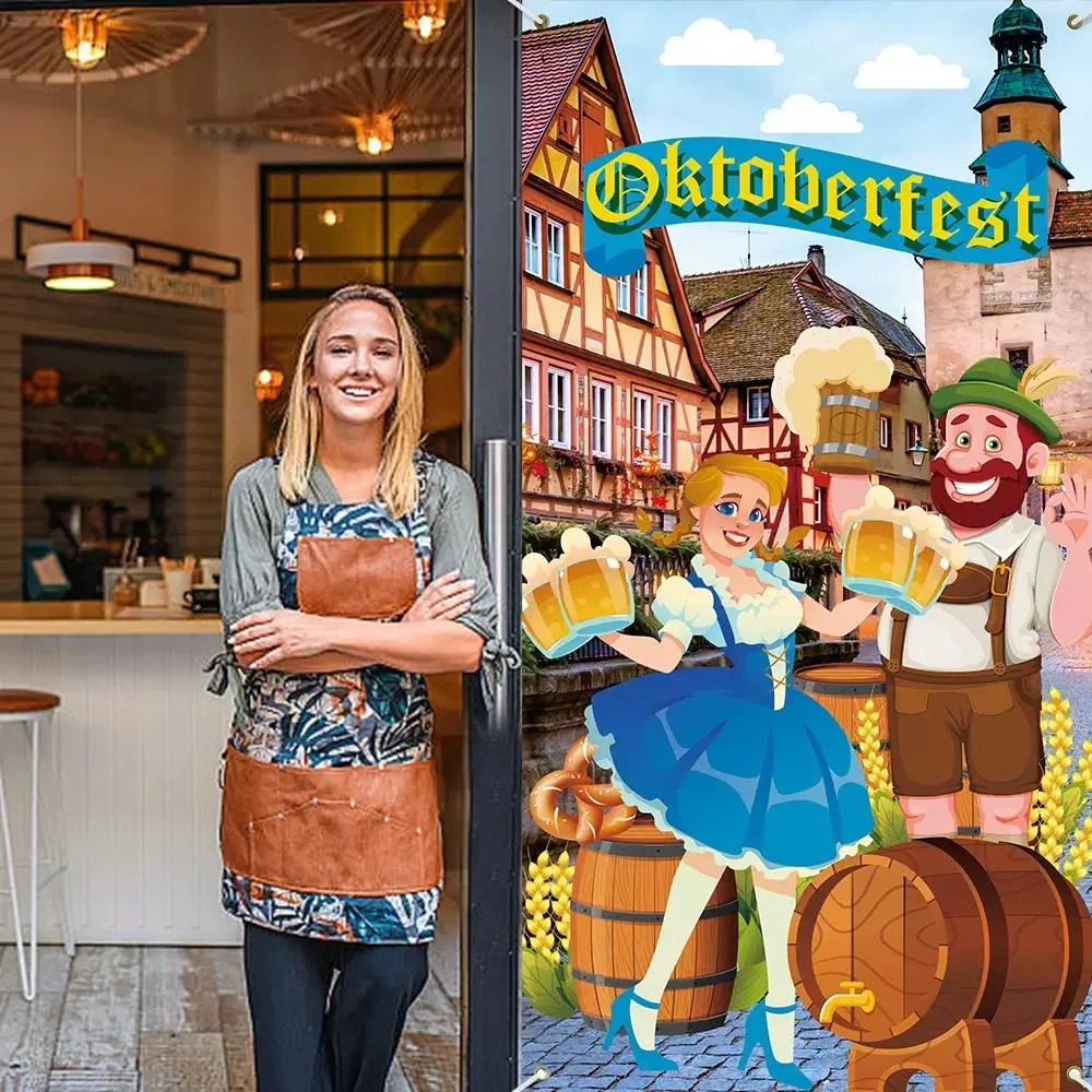 The Munich Beer Festival Backdrop Oktoberfest Party Supplies Decoration Door Cover Indoor Outdoor Porch Sign Photo Shoot Props