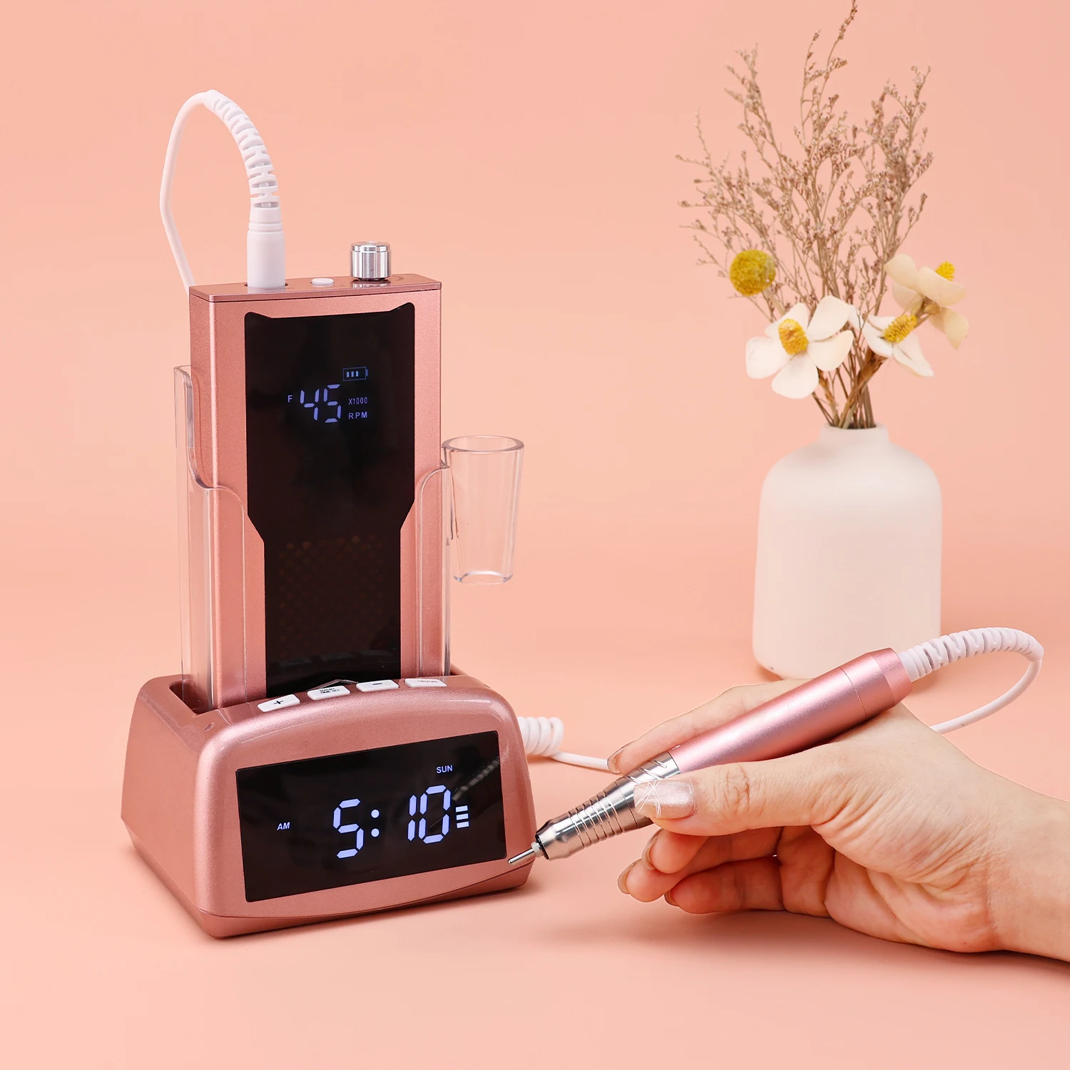 Perceuse sans fil sans balais 45K, haute vitesse, 45000 tr/min, ponceuse à ongles, perceuse électrique, fraisage avec Base de chargement d'horloge