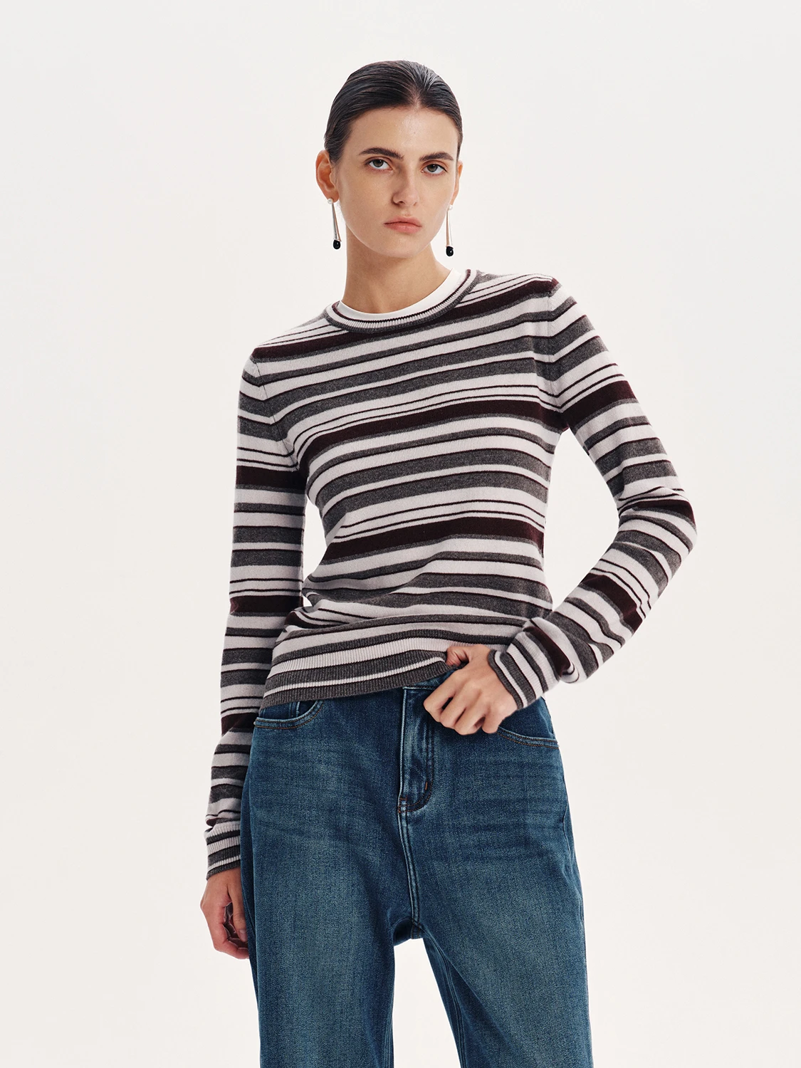 

Skin-friendly adient Color Striped Slim-fit Woolen Sweater Deebydwang Vintage Sle Women's Knitted Inner Wear Top