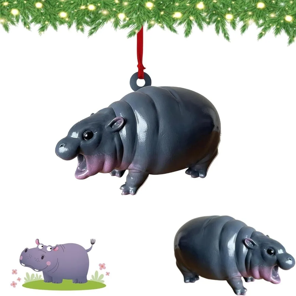 Cartoon Bouncy Pork Hippo Resin Figurine Pygmy Tabletop Hippopotamus Ornaments Kawaii Moo Deng Toy Resin Statue for Christmas