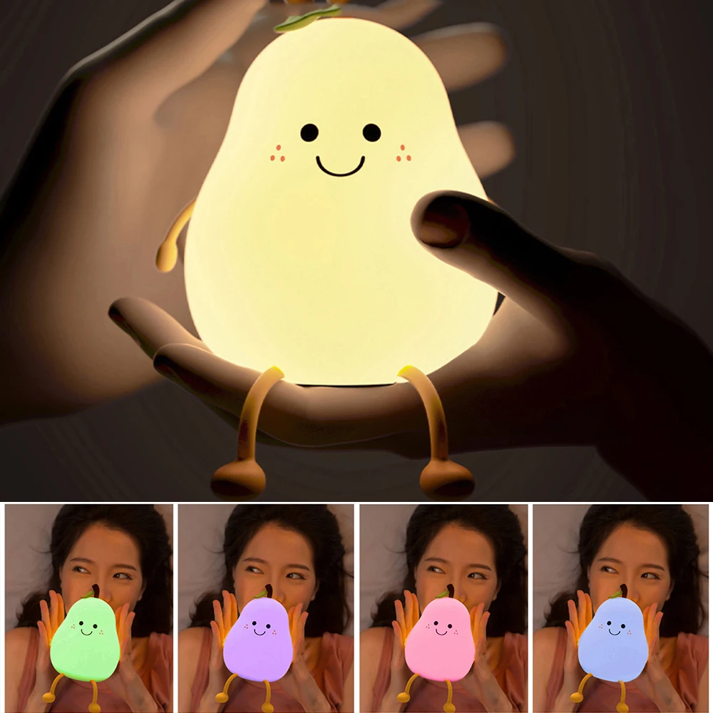 Silicone Lamp, Colorful Nightlight with Pear Shaped Design, Tap Control Atmosphere Light, Home Decoration Hoilday Gift for Kids