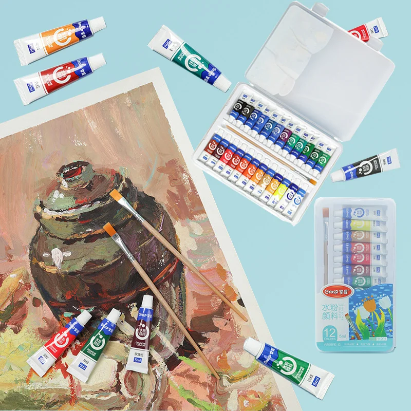 5ml 12/24 Color Gouache Pigment Full Color High Sun Resistance for Outdoor Sketching Illustration Design Art Education