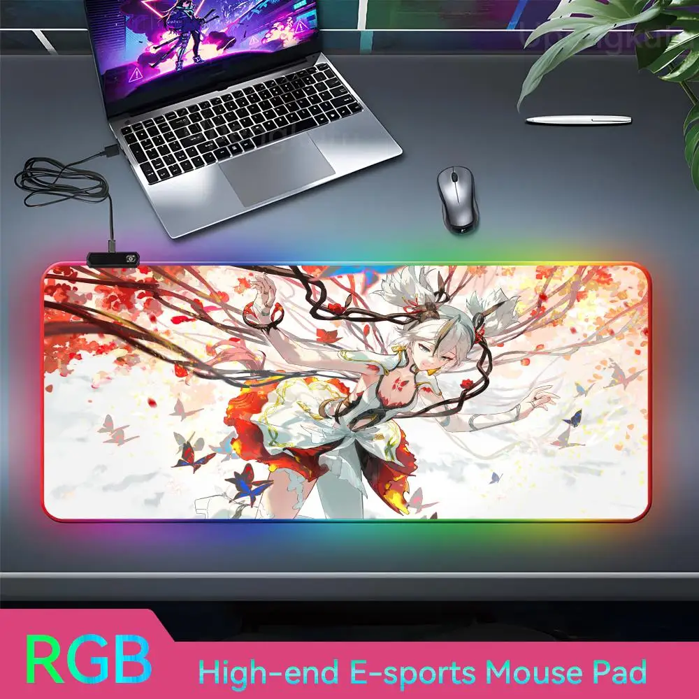 

W_wuthering W_waves Mouse HD Pad Anime RGB Playmat Rubber Mouse Alfombrilla Escritorio Pad New Arrivals LED Mouse Gamer Lamp An