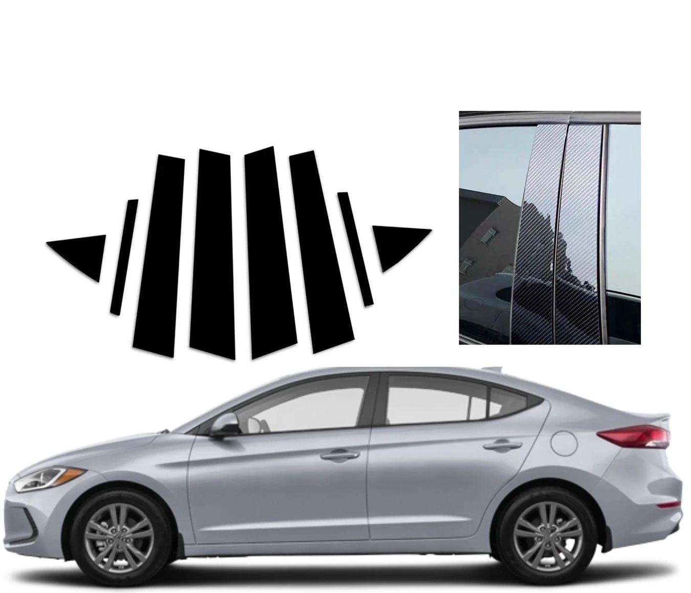 

8PCS Glossy Black Pillar Posts Fit For Hyundai Elantra Sedan 2017 2018 2019 2020 Silver Carbon Window Moulding Trim Cover