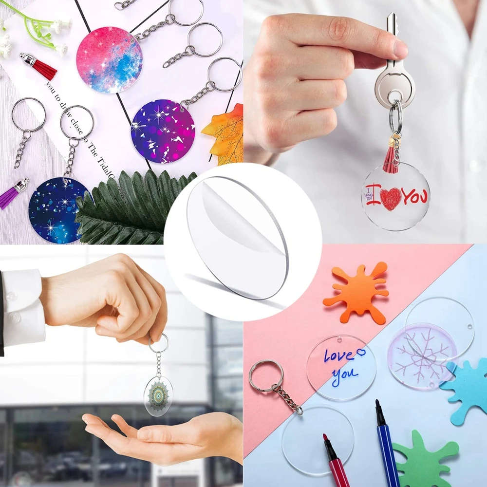 144PCS Acrylic Keychain Blanks with 4 Shapes Blank Ornaments for Vinyl Projects Ornament Blanks DIY Keychains