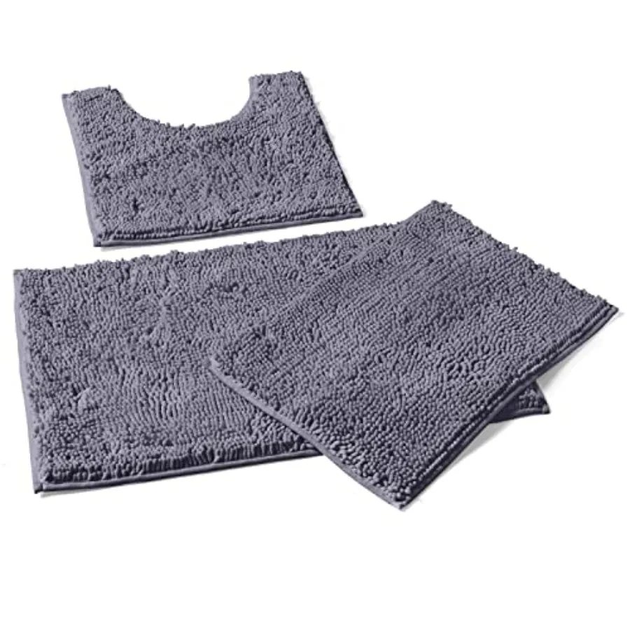 

3-Piece Bathroom Rug Set Plush Chenille Bath Mats and U-Shaped Toilet Mat Ultra-Soft Absorbent and Non-Slip 20x20 U 16x24 and 2
