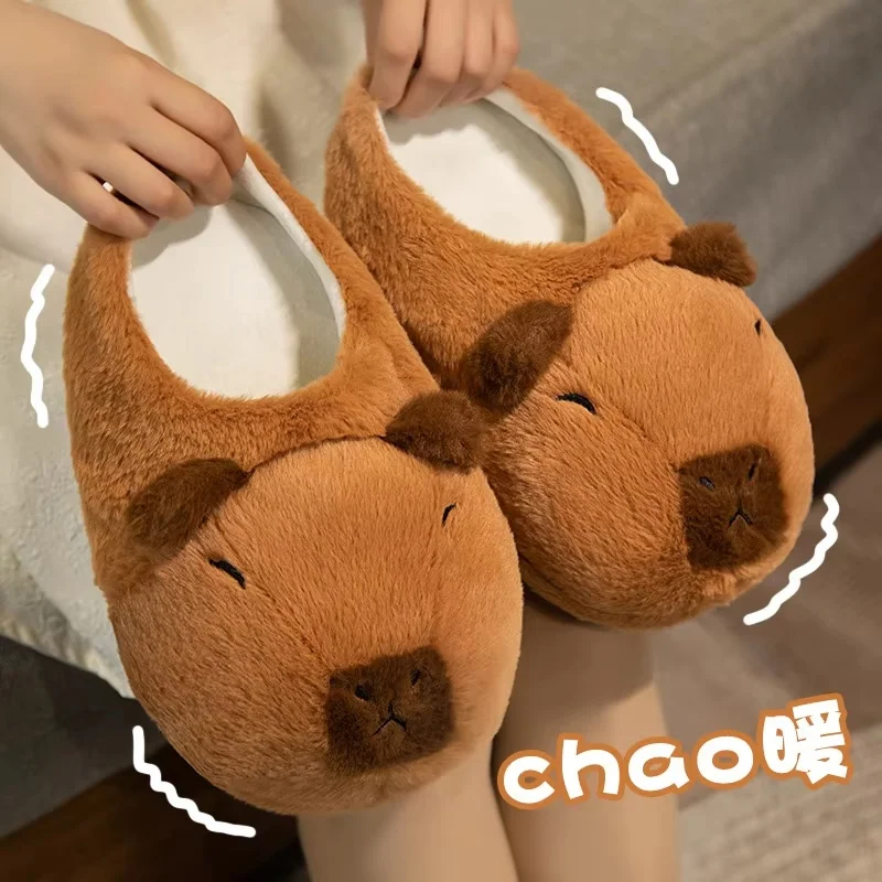 Kawaii Creative Kapibala DolDave Jaguar Pantoufles en coton pour la maison, chaussures de couple pour l'automne et l'hiver, décoration d'intérieur chaude