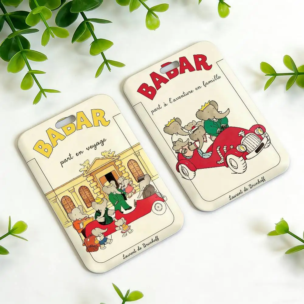 Elephant B-babar Family Car Cute ID Card Holder Neck Strap Pendant Door Holder Lanyards Keychain Work Credential Case Gift