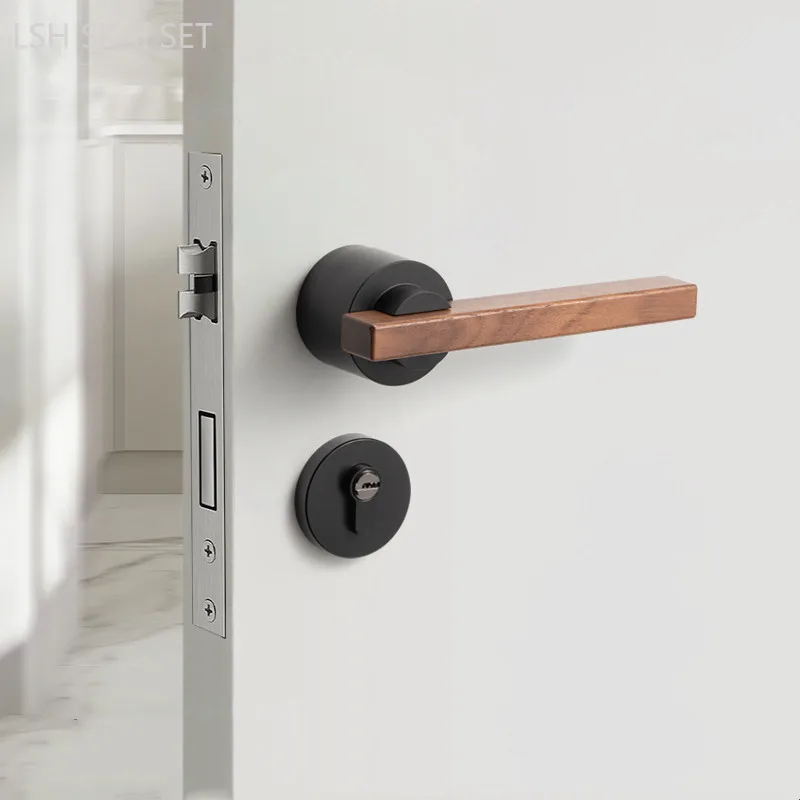 High Quality Mute Security Door Lock Solid Wood Handle Bedroom Door Lock Interior Double Sided Handle Mechanical Lock with Key