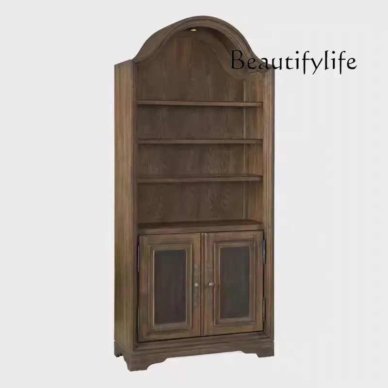 

American rural antique old solid wood bookcase display cabinet French arc dining side cabinet decorative cabinet