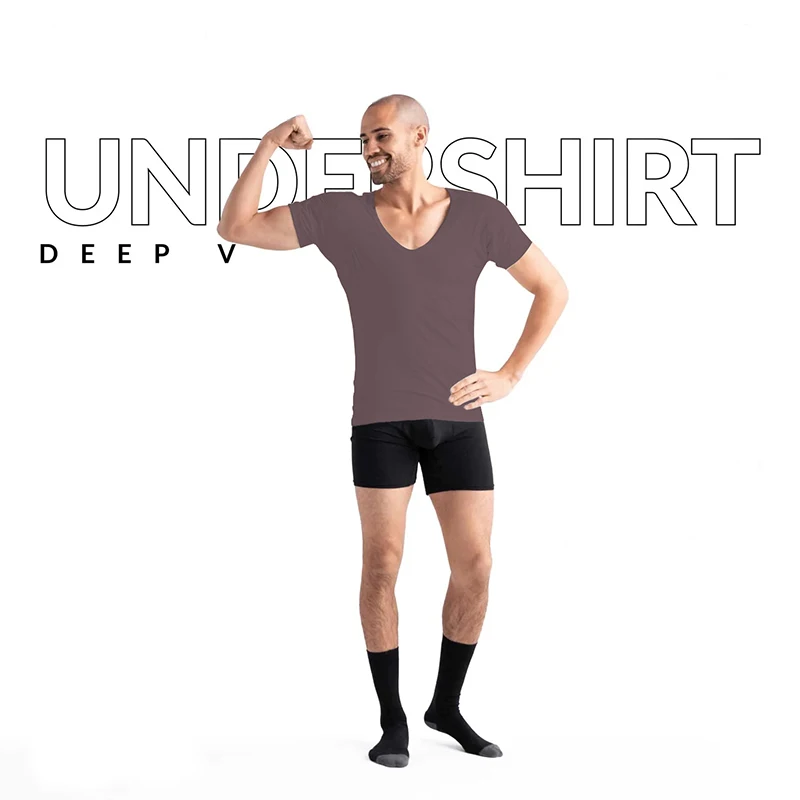 Wholesale Sweatproof Undershirt Men With Underarm Sweat Pads T Shirt Slim Fit V Neck