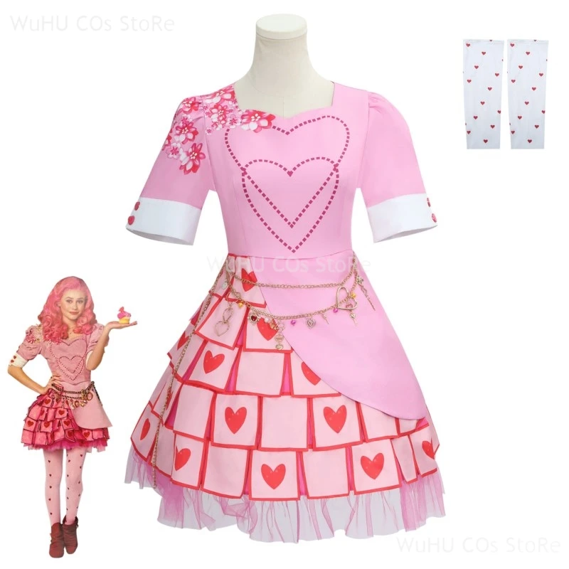 Girls Dresses Kids D-Descendants 4 Red Cosplay Costume Movie Princess Dress Wig Pink Lolita Dress Halloween Carnival Dress Up